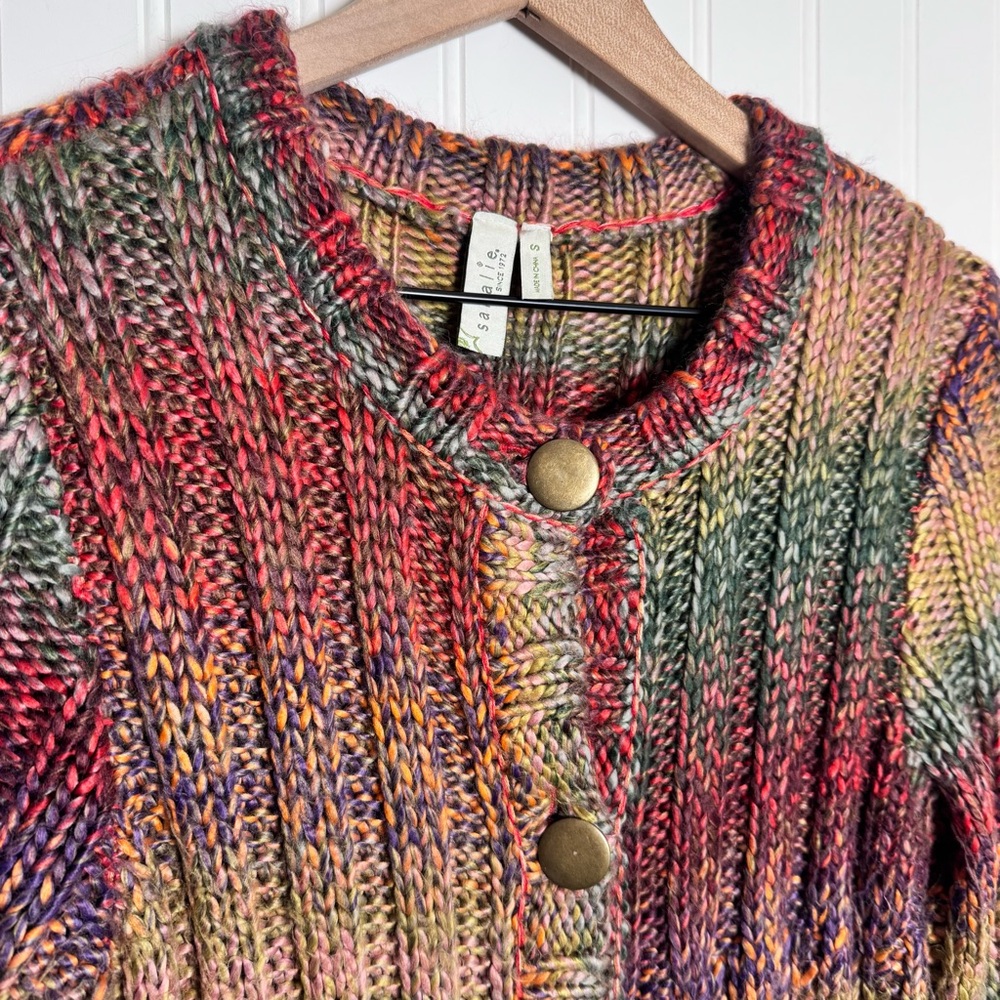 Sahalie Multicolor Chunky Knit Button-Down Women's Duster Cardigan Women’s Small - Picture 2 of 13